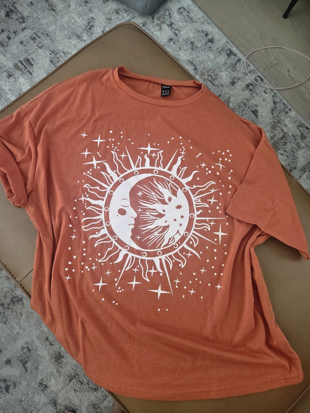 SHEIN Rust Orange Sun & Moon Graphic Short Sleeve Tee XL